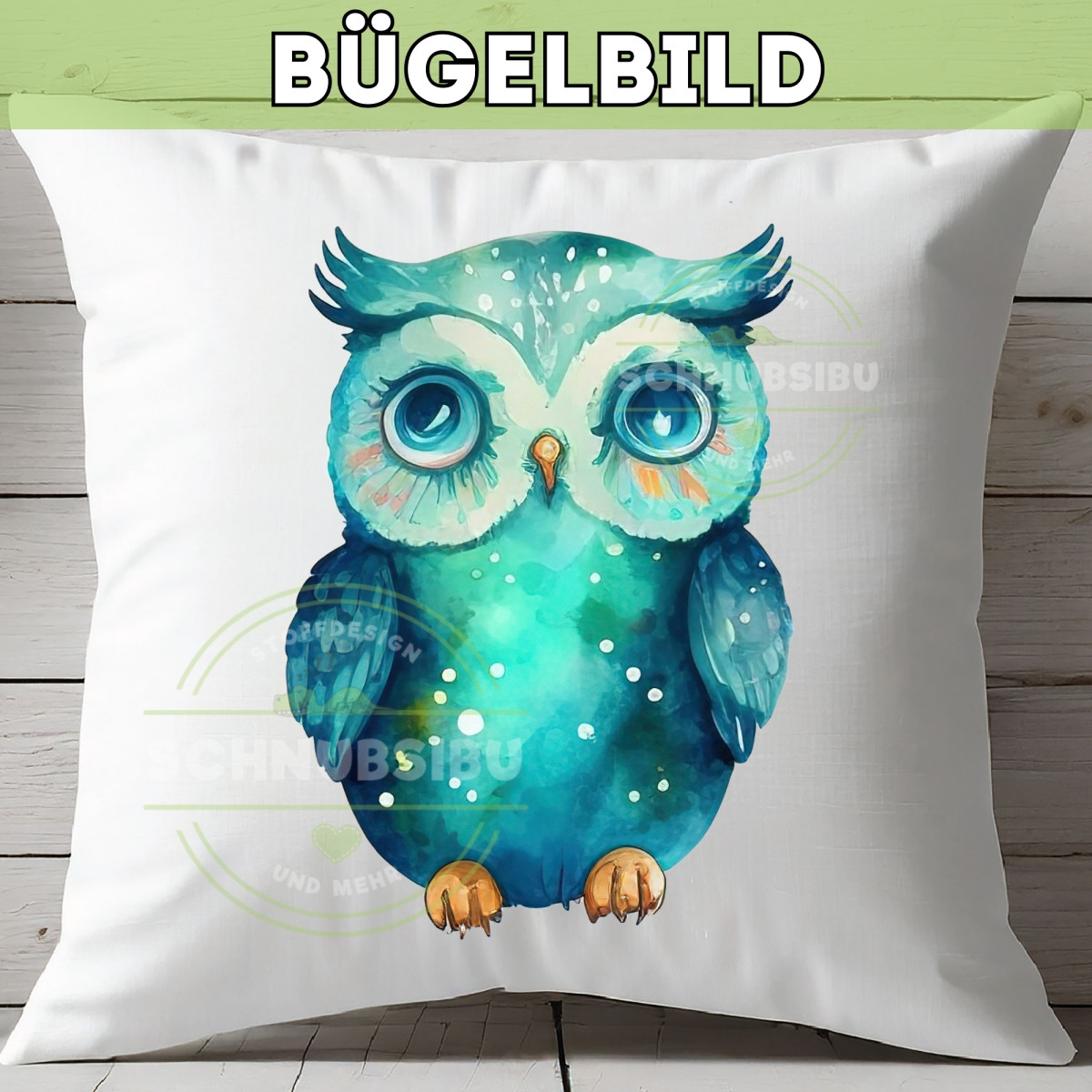 Bügelbild Eule türkis